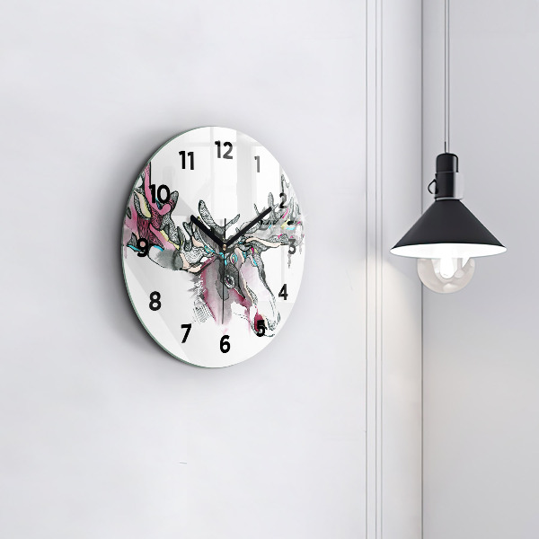 Round glass wall clock Moose abstract