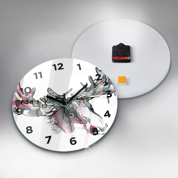 Round glass wall clock Moose abstract