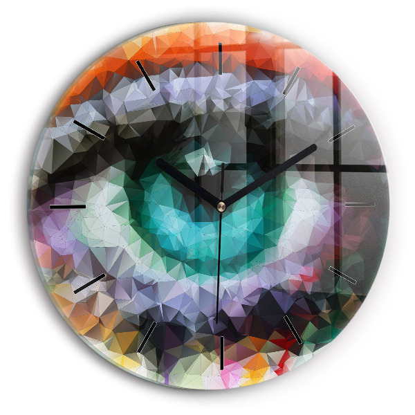 Round glass wall clock Colorful human eye