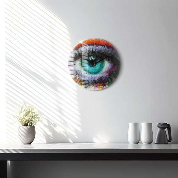 Round glass wall clock Colorful human eye