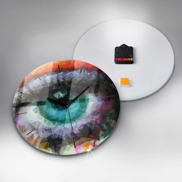 Round glass wall clock Colorful human eye