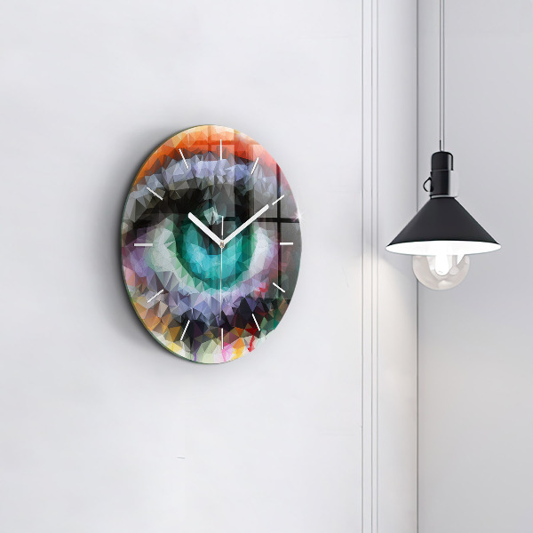 Round glass wall clock Colorful human eye