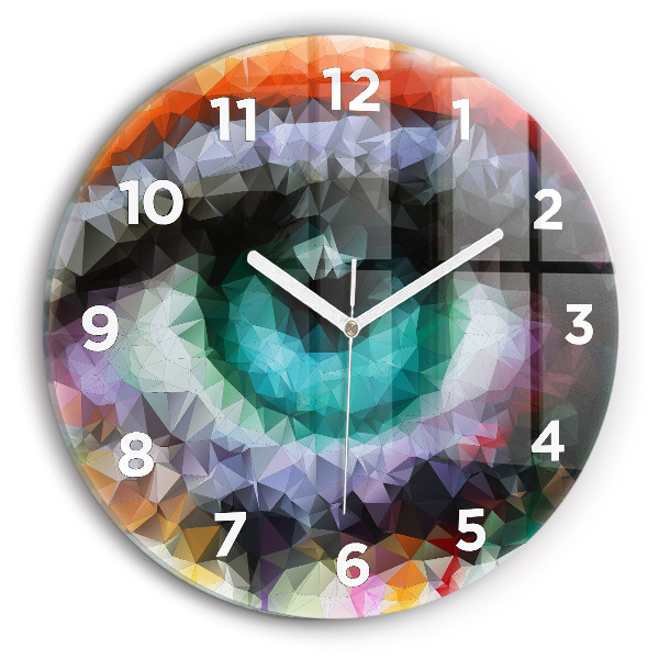 Round glass wall clock Colorful human eye