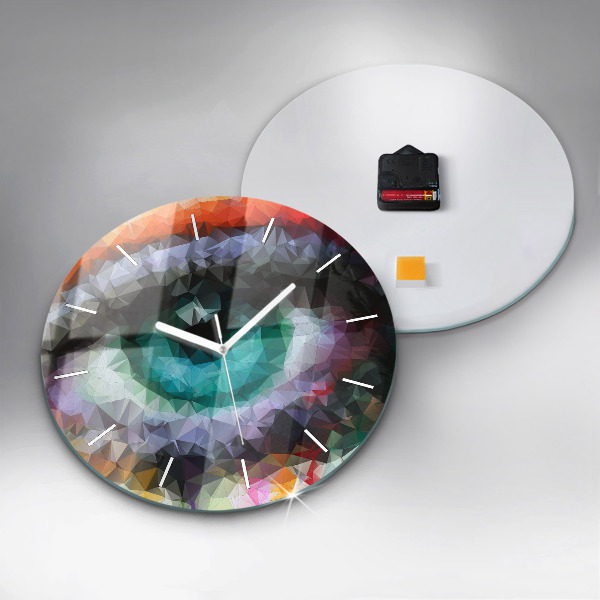 Round glass wall clock Colorful human eye