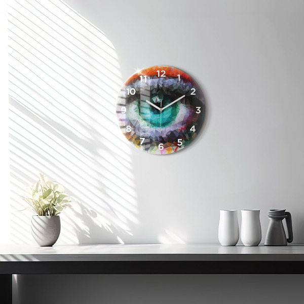 Round glass wall clock Colorful human eye