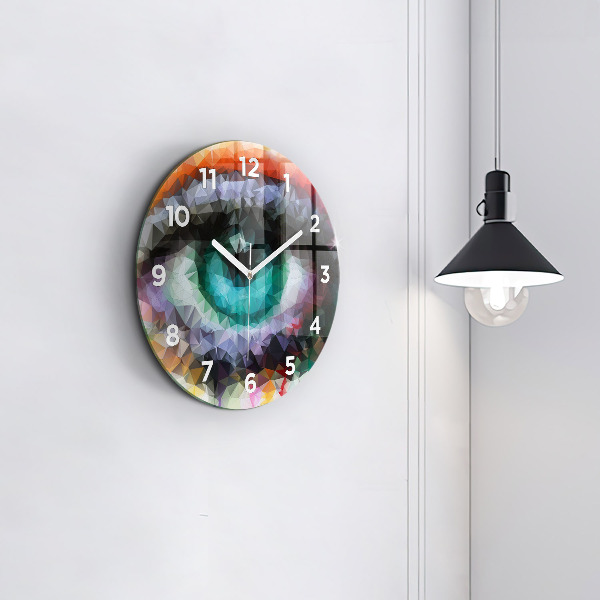 Round glass wall clock Colorful human eye