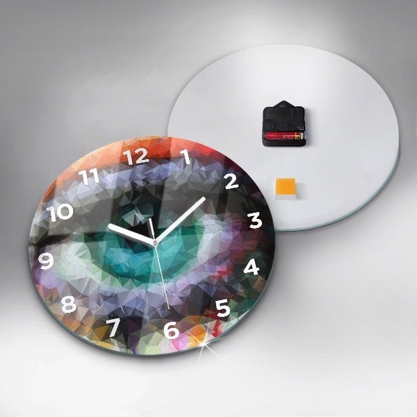 Round glass wall clock Colorful human eye