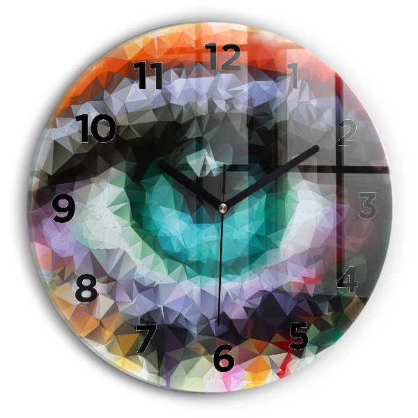 Round glass wall clock Colorful human eye