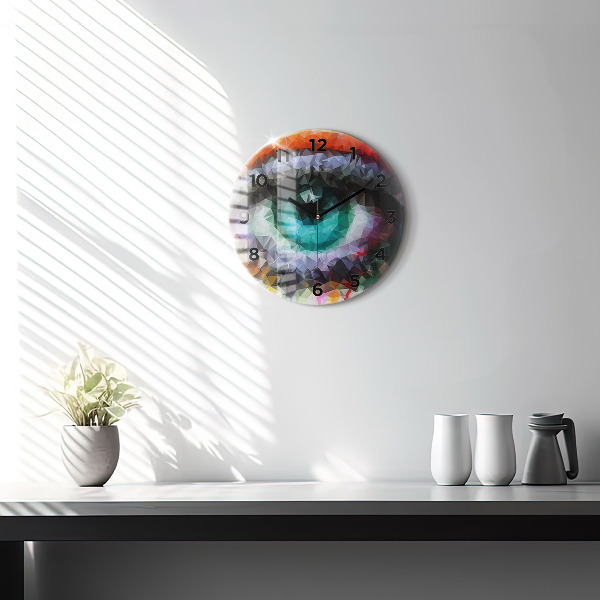 Round glass wall clock Colorful human eye