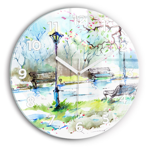 Round glass wall clock Picturesque spring