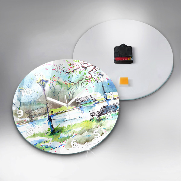 Round glass wall clock Picturesque spring