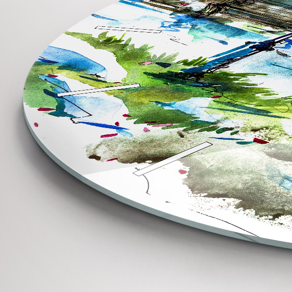 Round glass wall clock Picturesque spring