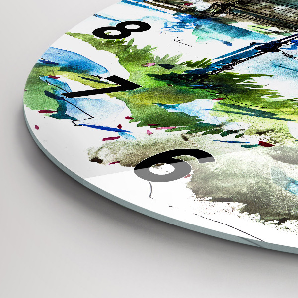 Round glass wall clock Picturesque spring