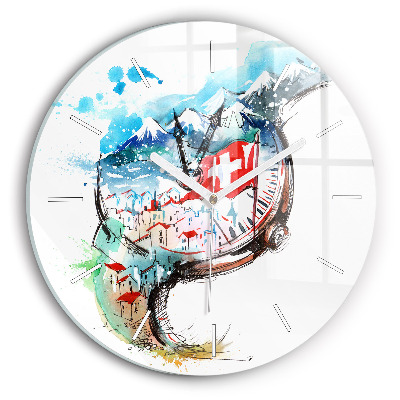 Round glass wall clock Swiss watch