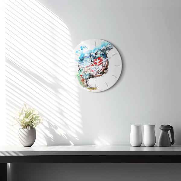 Round glass wall clock Swiss watch