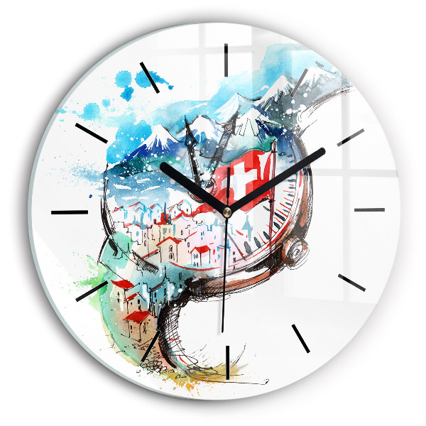 Round glass wall clock Swiss watch