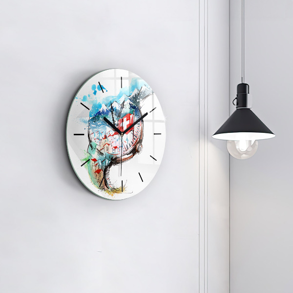 Round glass wall clock Swiss watch