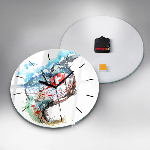 Round glass wall clock Swiss watch