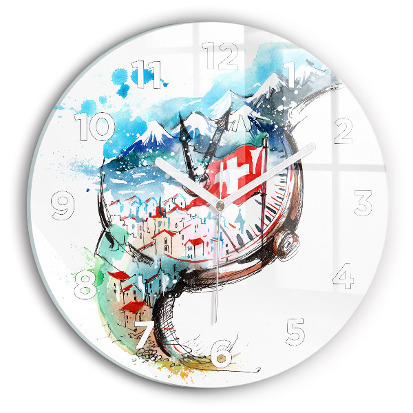 Round glass wall clock Swiss watch