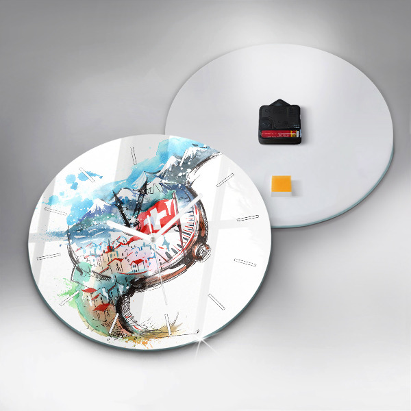 Round glass wall clock Swiss watch