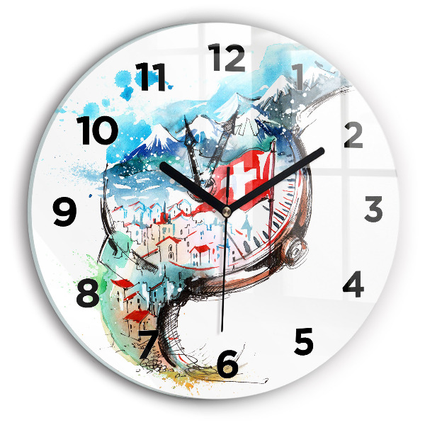Round glass wall clock Swiss watch