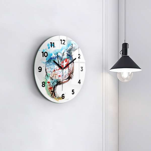 Round glass wall clock Swiss watch