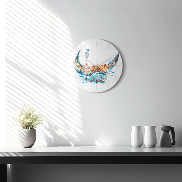 Round glass wall clock Italy - Venetian Gondola