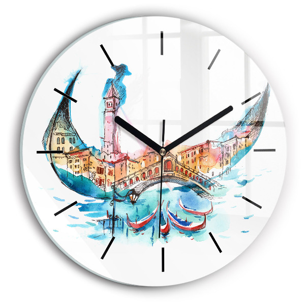 Round glass wall clock Italy - Venetian Gondola