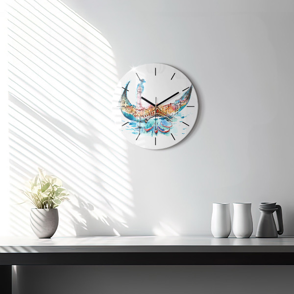 Round glass wall clock Italy - Venetian Gondola