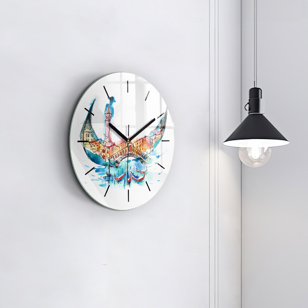 Round glass wall clock Italy - Venetian Gondola