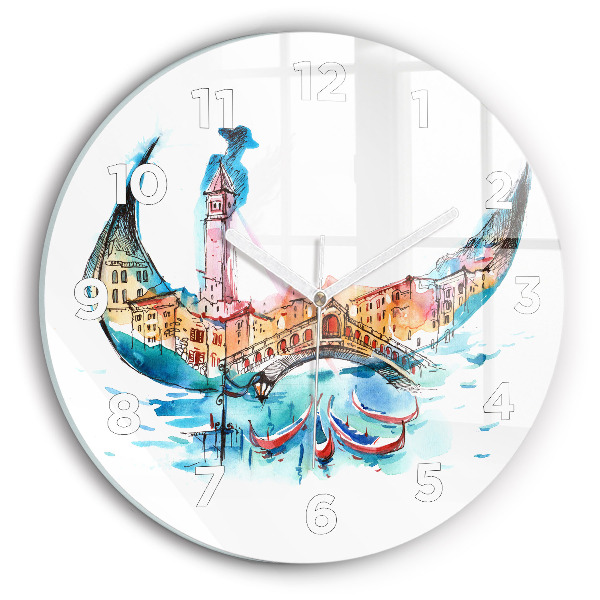 Round glass wall clock Italy - Venetian Gondola