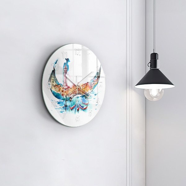 Round glass wall clock Italy - Venetian Gondola