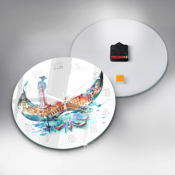 Round glass wall clock Italy - Venetian Gondola