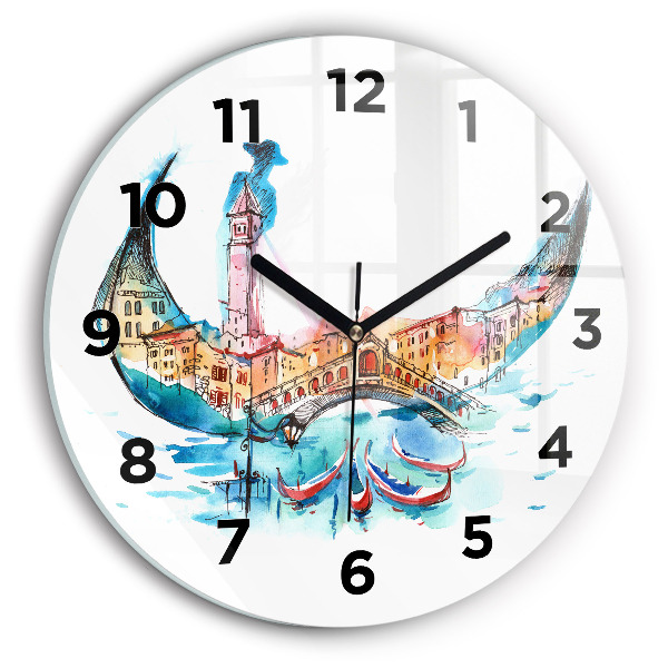 Round glass wall clock Italy - Venetian Gondola