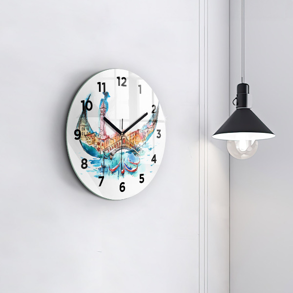 Round glass wall clock Italy - Venetian Gondola