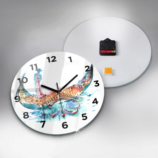 Round glass wall clock Italy - Venetian Gondola