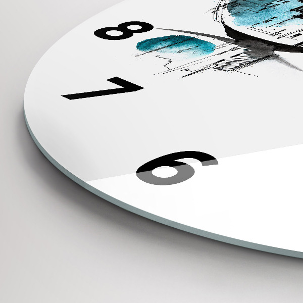 Round glass wall clock City in glasses