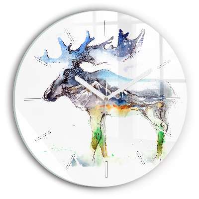 Round glass wall clock Moose and Mountain Landscape