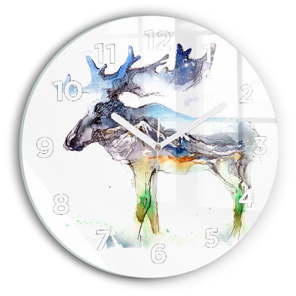 Round glass wall clock Moose and Mountain Landscape