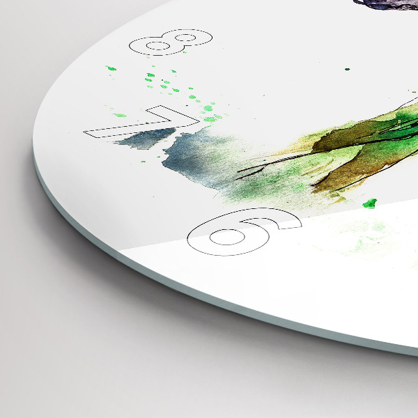 Round glass wall clock Moose and Mountain Landscape