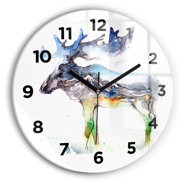 Round glass wall clock Moose and Mountain Landscape