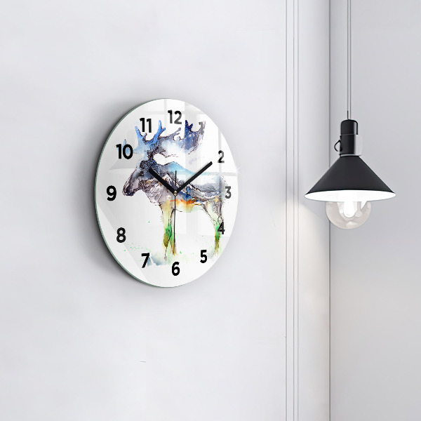 Round glass wall clock Moose and Mountain Landscape