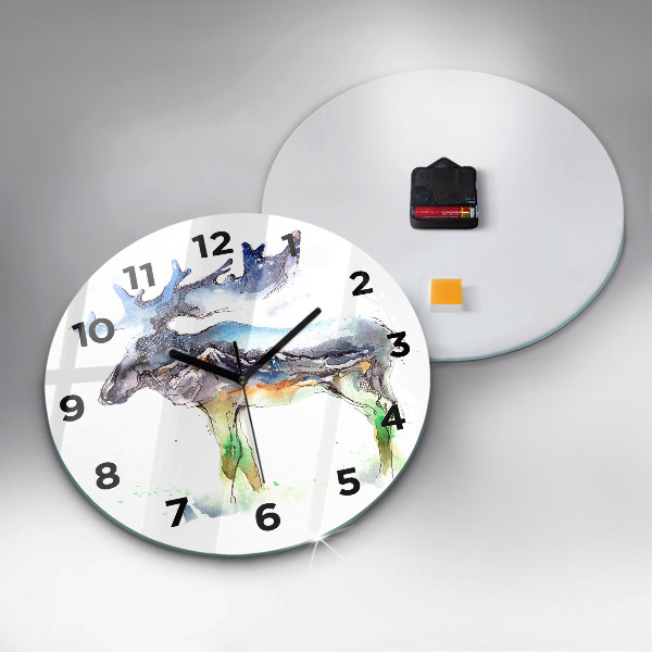 Round glass wall clock Moose and Mountain Landscape