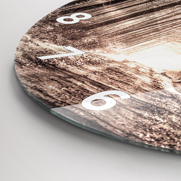 Round glass wall clock Forest path in sepia
