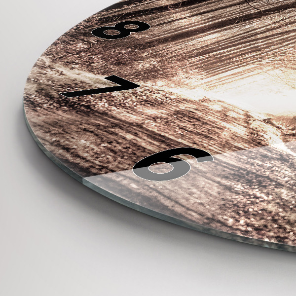 Round glass wall clock Forest path in sepia