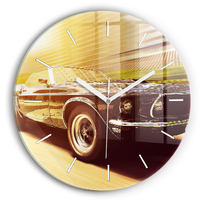 Round glass wall clock Classic old car