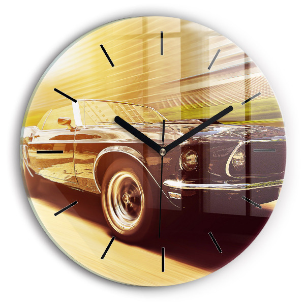 Round glass wall clock Classic old car