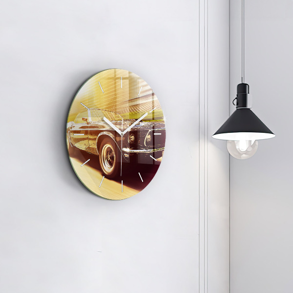 Round glass wall clock Classic old car