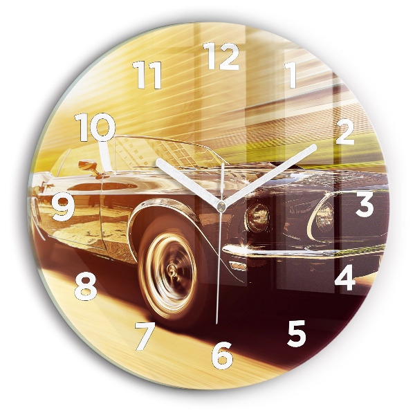 Round glass wall clock Classic old car