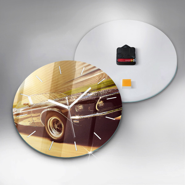 Round glass wall clock Classic old car